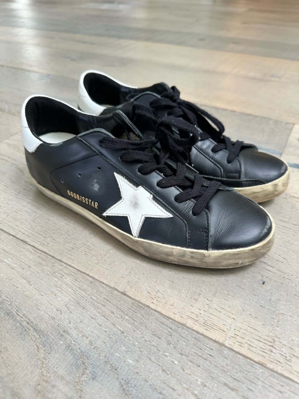 Golden Goose Black Leather Sneakers with White Star